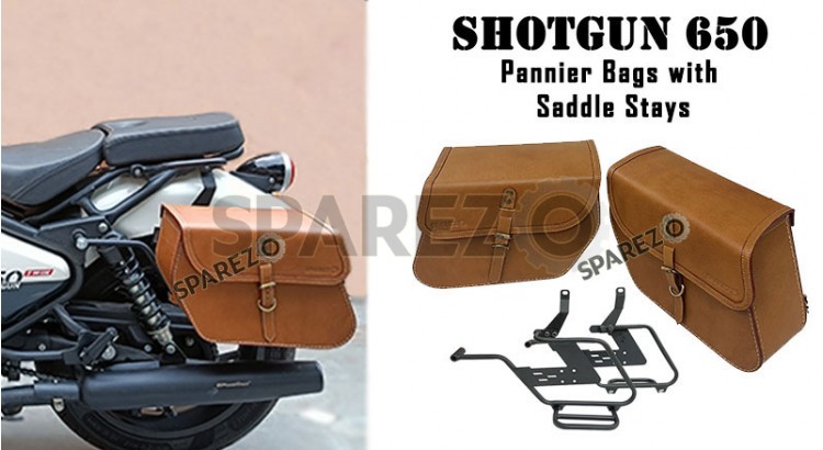 Fit For Royal Enfield Shotgun 650 Saddle Stay With Pannier Bags Pair Tan Color - SPAREZO